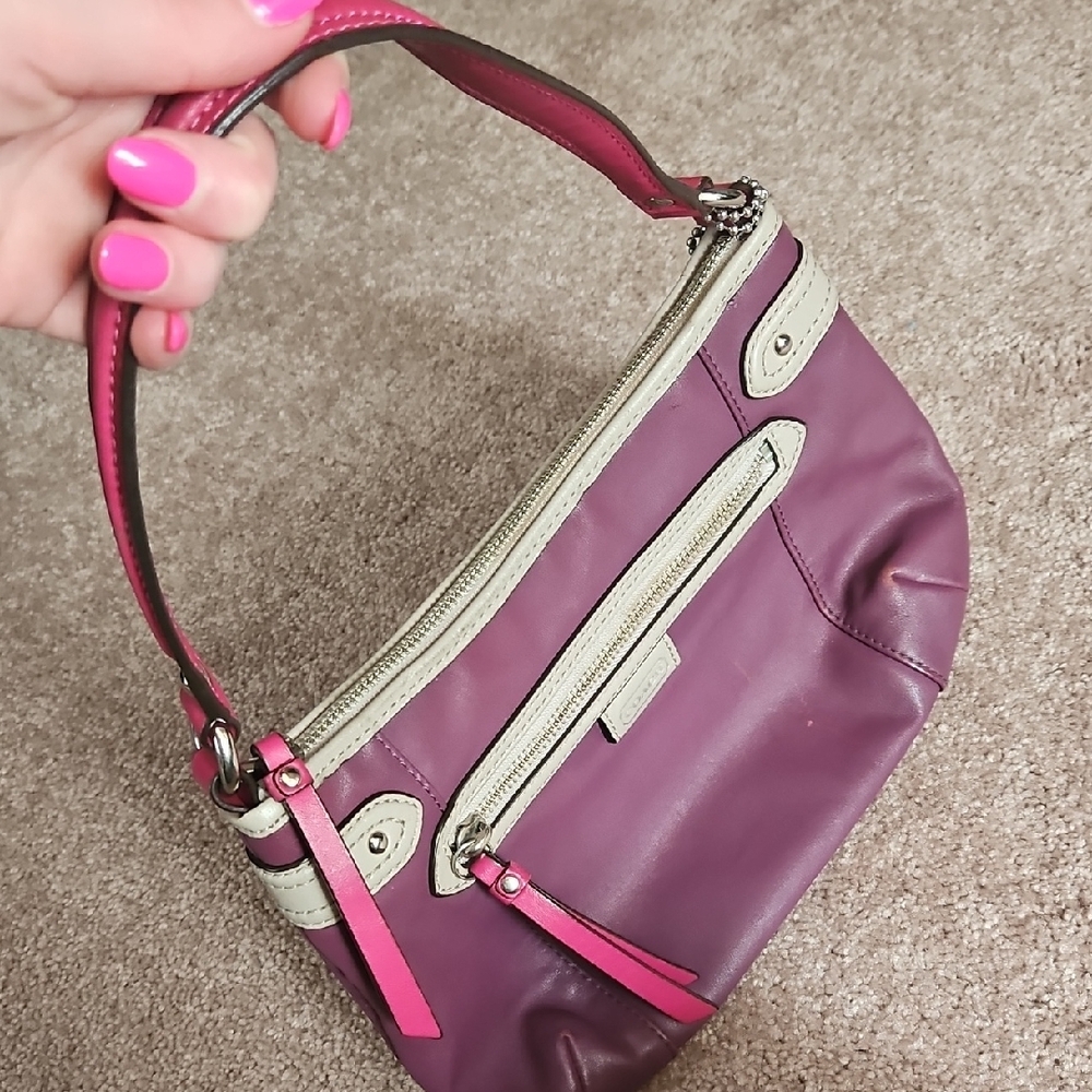Coach Purple and Tan Leather Shoulder Bag - Picture 6 of 6